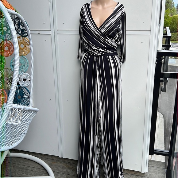 Emma and Michele White Striped Wrap Jumpsuit size medium and might fit 12 large - Picture 1 of 5